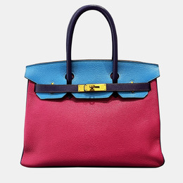 Hermes Birkin 30 Rose Jaipur Lagoon Blue Iris Purple Goat Leather Tote Bag 1188500