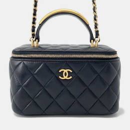 Chanel Matelasse Top Handle Black Lambskin Chain Vanity Bag 1190343
