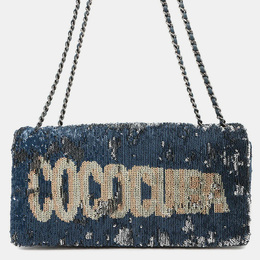 Chanel Coco Cuba Navy Silver Sequins Leather Chain Shoulder Bag 1190345