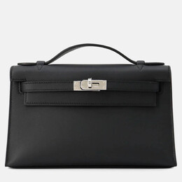 Hermes Pochette Kelly Black Swift Leather Clutch 1190315