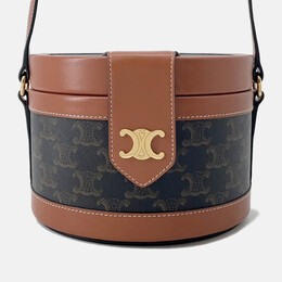 Celine Tambour Triomphe Medium Tan Canvas Leather Shoulder Bag 1190322