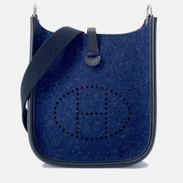 Hermes Evelyne Long TPM Blue Nuit Black Felt Swift Leather Crossbody Bag 1190319