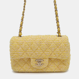 Chanel Turnlock CC Mini Yellow Tweed Chain Shoulder Bag 1190270
