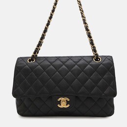 Chanel Classic Double Flap Medium Black Caviar Leather Chain Shoulder Bag 1190250