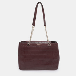 DKNY Burgundy Croc Embossed Leather Chain Tote 1190158