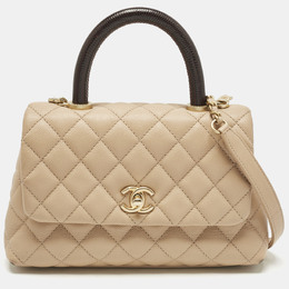 Chanel Beige/Brown Quilted Caviar Leather Mini Coco Top Handle Bag 1189896