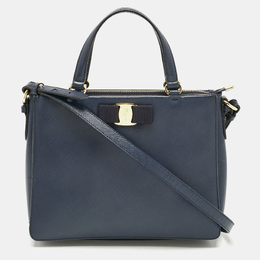 Salvatore Ferragamo Navy Blue Leather Vara Bow Tote 1189893