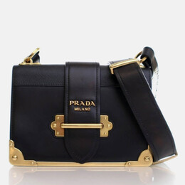 Prada Cahier Small Black Saffiano and Calfskin Shoulder Bag 1189569