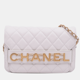 Chanel White Medium Quilted Calfskin Enchained Flap Bag 1189632