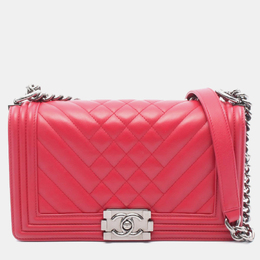 Chanel Red Old Medium Quilted Lambskin Boy Flap Bag 1189664
