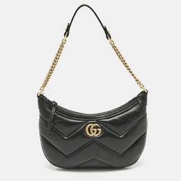 Gucci Black Matelassé Leather GG Marmont Zip Hobo 1189681