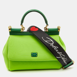 Dolce & Gabbana Neon Green Neoprene and Leather Small Miss Sicily Top Handle Bag 1189515