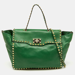 Valentino Green Soft Leather Rockstud Flap Top Handle Bag 1189469