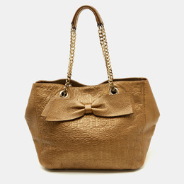 CH Carolina Herrera Metallic Gold Monogram Leather Audrey Tote 1189528