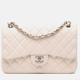 Chanel Classic Double Flap Jumbo White Caviar Shoulder Bag 1189049
