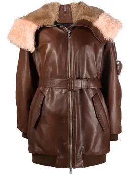 Prada shearling-trim zip-up leather jacket 18719300