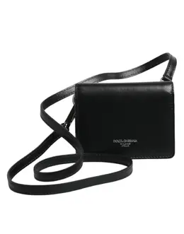 Dolce & Gabbana Black Leather Bifold Card Holder Crossbody Men Borse Bag smy11219