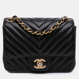 Chanel Black Mini Square Classic Chevron Lambskin Single Flap Bag 1191765