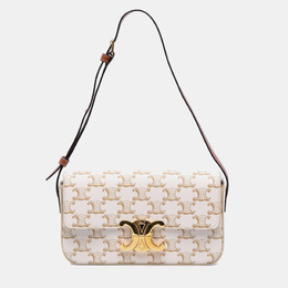 Celine White Triomphe Coated Canvas Claude Shoulder Bag 1191818