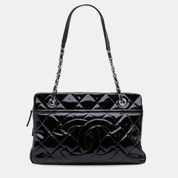 Chanel Black Medium CC Patent Soft Shopper Tote 1191317