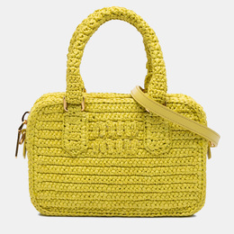 Miu Miu Yellow Raffia Crochet Arcadie Top Handle Bag 1191300