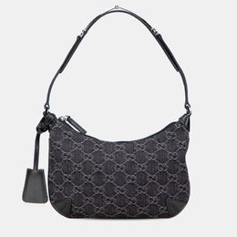 Gucci Black Small GG Denim Horsebit Slim Hobo 1191197