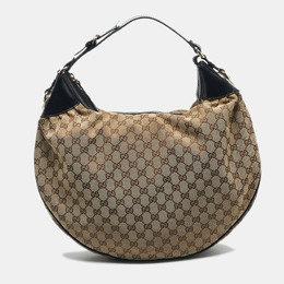 Gucci Black/Beige Canvas Large Full Moon Hobo 1191013