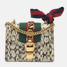 Gucci Black/White Watersnake Leather Mini Web Chain Sylvie Shoulder Bag 1190910