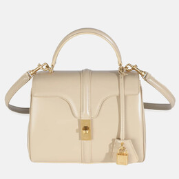 Celine Limestone Satinated Calfskin Small 16 Top Handle Bag 1190782