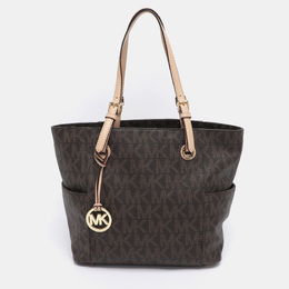 Michael Kors Dark Brown Signature Coated Canvas and Leather Jet Set Tote 1190602