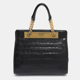 DKNY Black Croc Embossed Leather Cooper Satchel 1190496