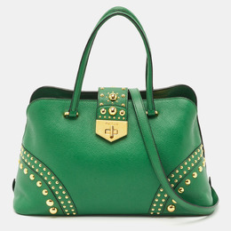 Prada Green Saffiano Leather Promenade Studded Satchel 1189711