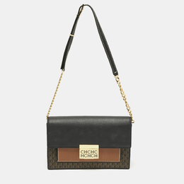 Carolina Herrera Black/Brown Monogram Coated Canvas and Leather CHHC Flap Shoulder Bag 1189882