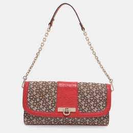 DKNY Beige/Red Canvas and Leather Chain Shoulder Bag 1190521