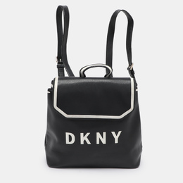 DKNY Black Leather Logo Print Jade Flap Backpack 1190157