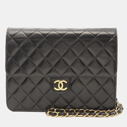 Chanel Tall Flap Black Lambskin Leather Shoulder Bag 1192048