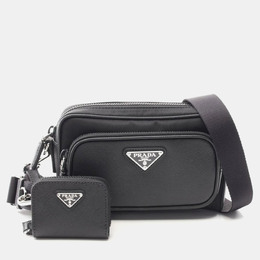 Prada Tessuto Black Nylon Saffiano Leather Shoulder Bag 1192076