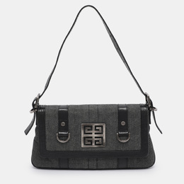 Givenchy Grey/Black Canvas and Croc Embossed Leather Flap Shoulder Bag 1190095