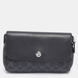 Coach Navy Blue Signature Coated Canvas and Leather Reversible Flap Crossbody Bag 1190153