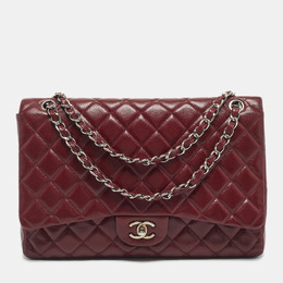 Chanel Dark Red Quilted Caviar Leather Maxi Classic Single Flap Bag 1190070