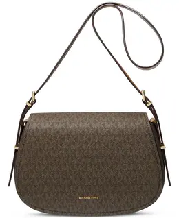 Маленькая сумка-мессенджер Lydia с монограммой и клапаном Michael Kors, коричневый/бежевый 21067163 | brown/acorn