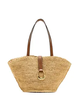 Staud leather-trimmed raffia tote bag 31033886