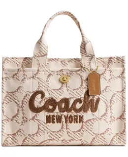 Средняя фирменная холщовая сумка-тоут карго Coach, коричневый/бежевый 21325370 | brass/natural multi