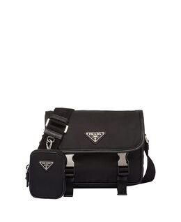 Плечевая сумка из переработанного нейлона и кожи Saffiano Prada, черный 5556541 | black