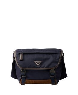 Средняя плечевая сумка из переработанного нейлона и кожи Prada, синий 5594437 | blue