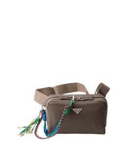 Кожаная сумка через плечо с подвеской Prada, серый 5596006 | grey