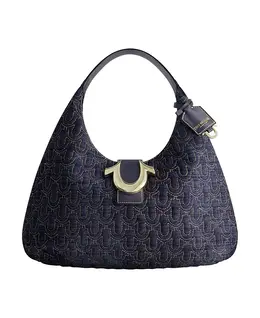Крупная стеганая денимовая сумка-хобо Horseshoe True Religion, синий 23114161 | dark denim