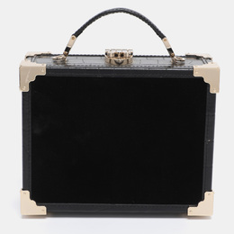 Aspinal of London Black Croc Embossed Leather and Velvet Trinket Top Handle Bag 1192982