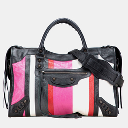 Balenciaga Pink Lambskin Motocross Arena Multicolore Classic City Satchel 1193015