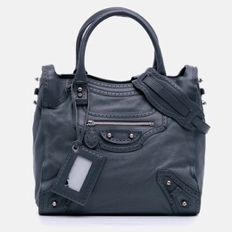 Balenciaga Blue Lambskin Motocross Classic Riva Velo Satchel 1192999